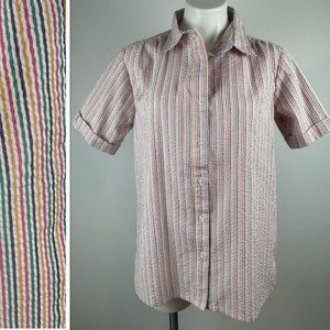 Vintage Boca Bay Rainbow Striped Seersucker Shirt Size Medium